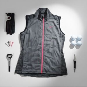 Nike Golf Poppy Hills Pebble Beach Vest Women's Medium Full Zip Gray Pink Logo
